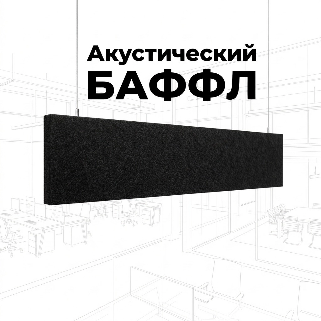 Баффл потолочный 1200×300 черный, из синтетического войлока