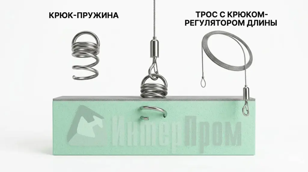 Анкер, регулируемый трос, карабин и точка крепления акустического баффла