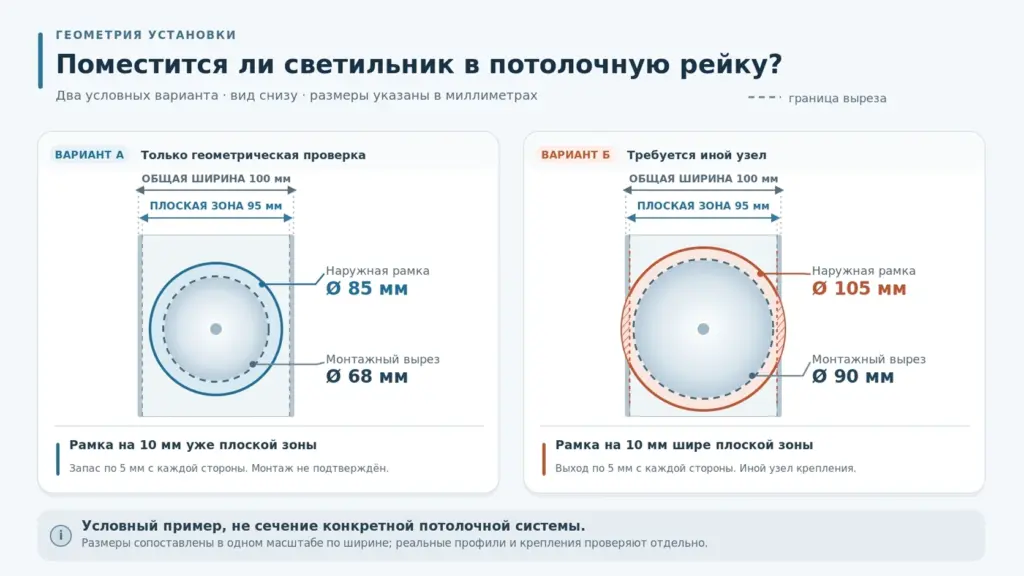 Сравнение рамок 85 и 105 мм на условной рейке с плоской зоной 95 мм